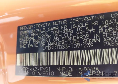 2015 Toyota Prius C Two from USA, damaged, VIN JTDKDTB33F1091239